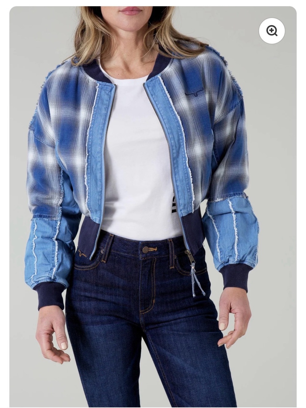 Kimes Ranch Light Blue and Black Plaid Zip Hoodie